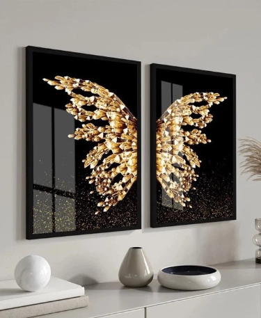 Quadro Decorativo Borboleta Asas Dourada e Preto