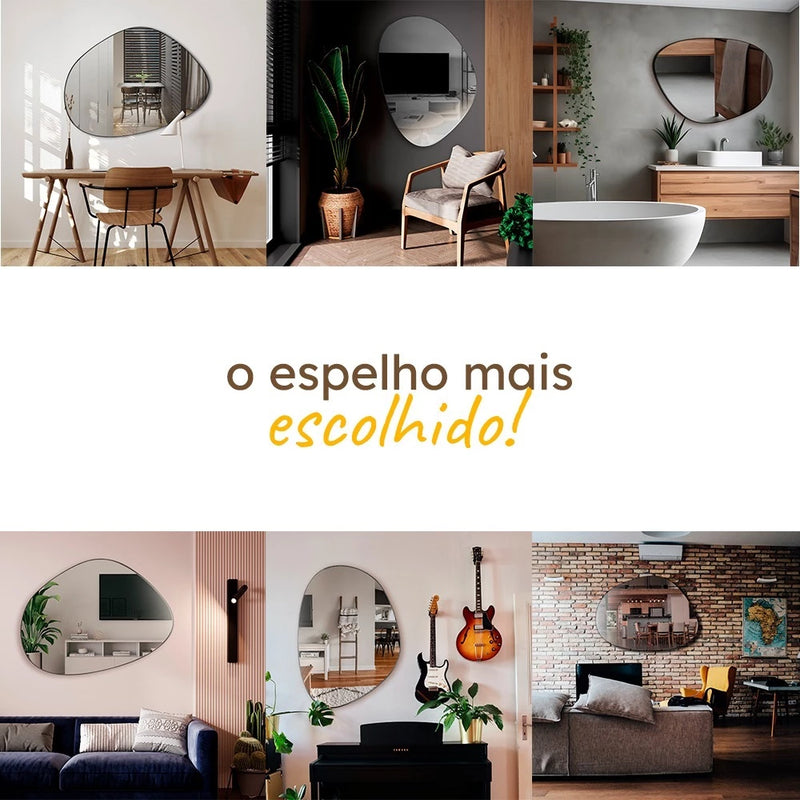 Espelho Pinterest Grande Orgânico Borda em Couro