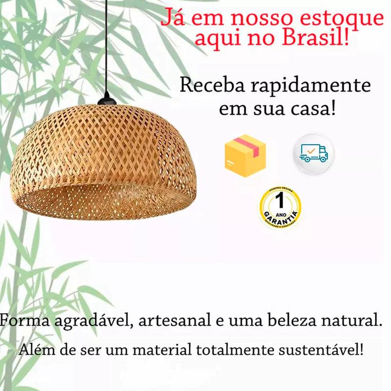 Pendente De Bambu Artesanal Fibra Natural 45 Cm Palha Natural