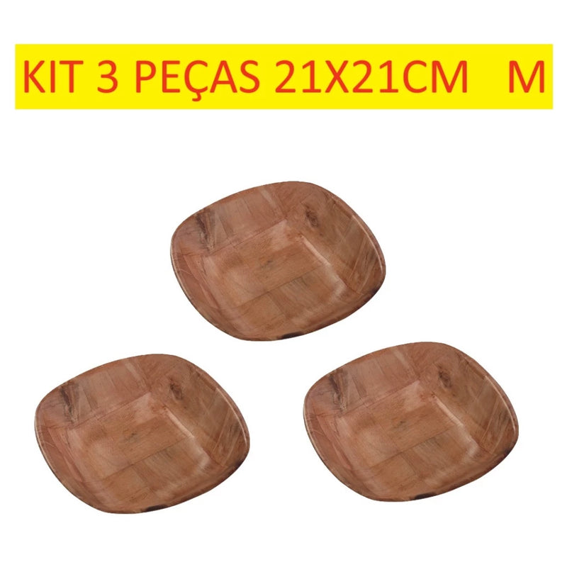 Kit 3 Gamelas Quadradas de Bambu