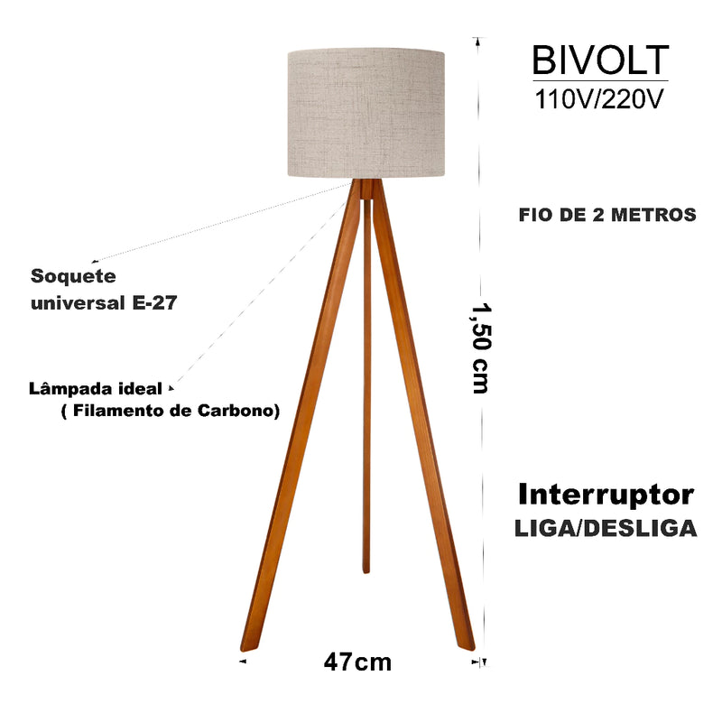 Abajur Rústico De Chão Tripé Madú