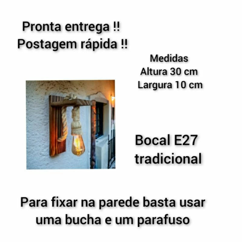 Kit com 2 Arandelas de Madeira com Corda Rústica