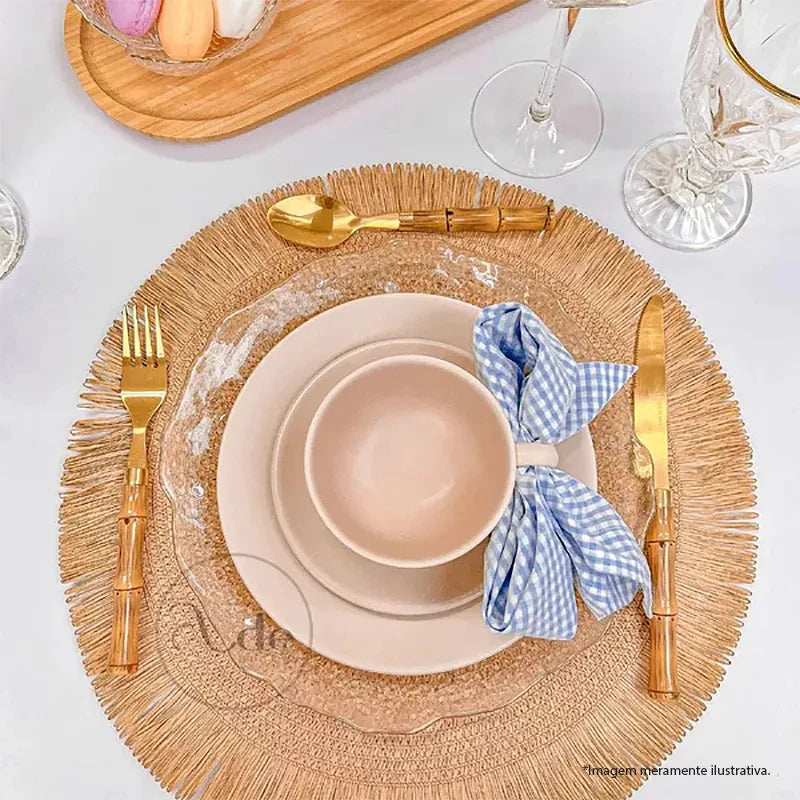 Jogo Americano Redondo Elegante com Borda Desfiada - Kit Decorativo (4 ou 6 Unidades)