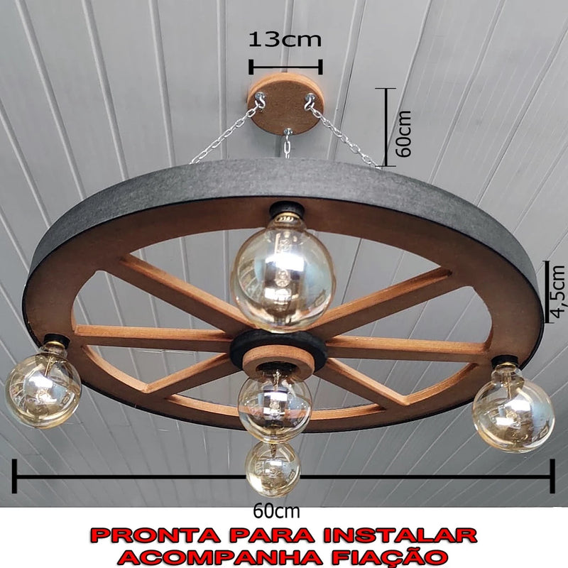 Luminária Roda De Carroça 5 Bocais 60 Cm Diâmetro 110/220 V