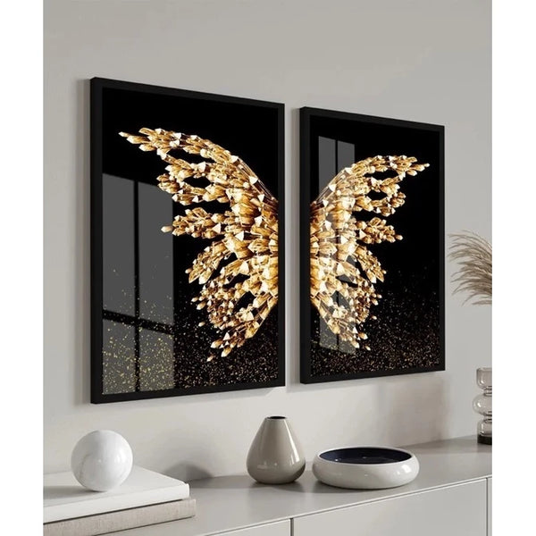 Quadro Decorativo Borboleta Asas Dourada e Preto