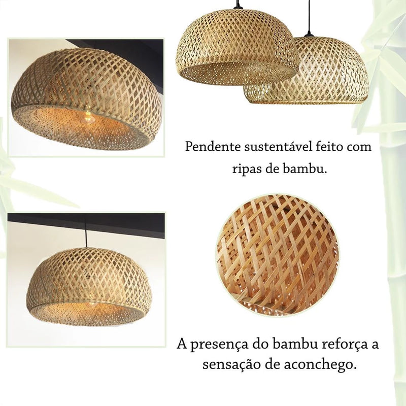 Pendente De Bambu Artesanal Fibra Natural 45 Cm Palha Natural