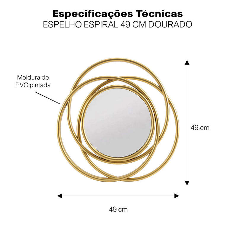 Espelho Decorativo Espiral 49 cm Dourado