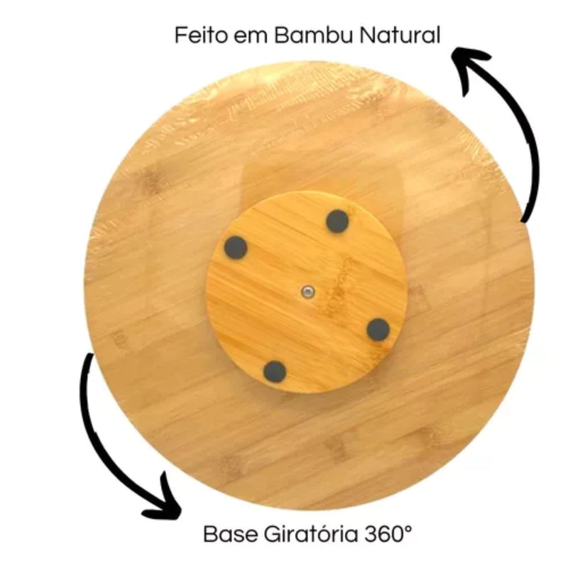 Tábua De Bambu Com Base Giratória 360° Petisqueira 33cm